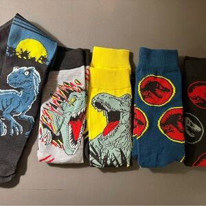 Jurassic Park Dinosaur Themed Colorful Socks Set Boys Size 8 NEW